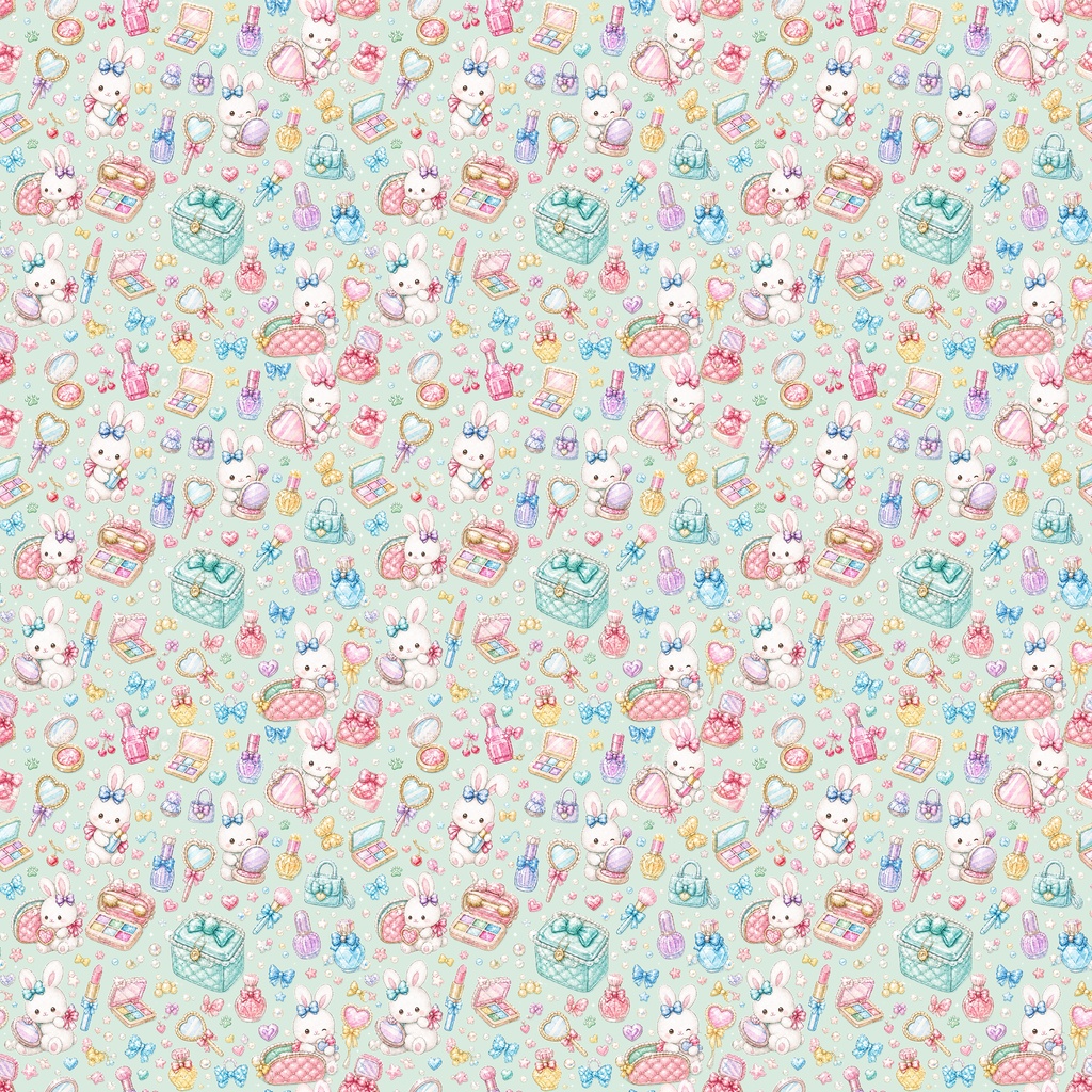 【Kawaii Sweet Collection 01】パステルカラーのキラキラメイクと小さな仲間たち|シームレスデジタルペーパー 3柄・3色