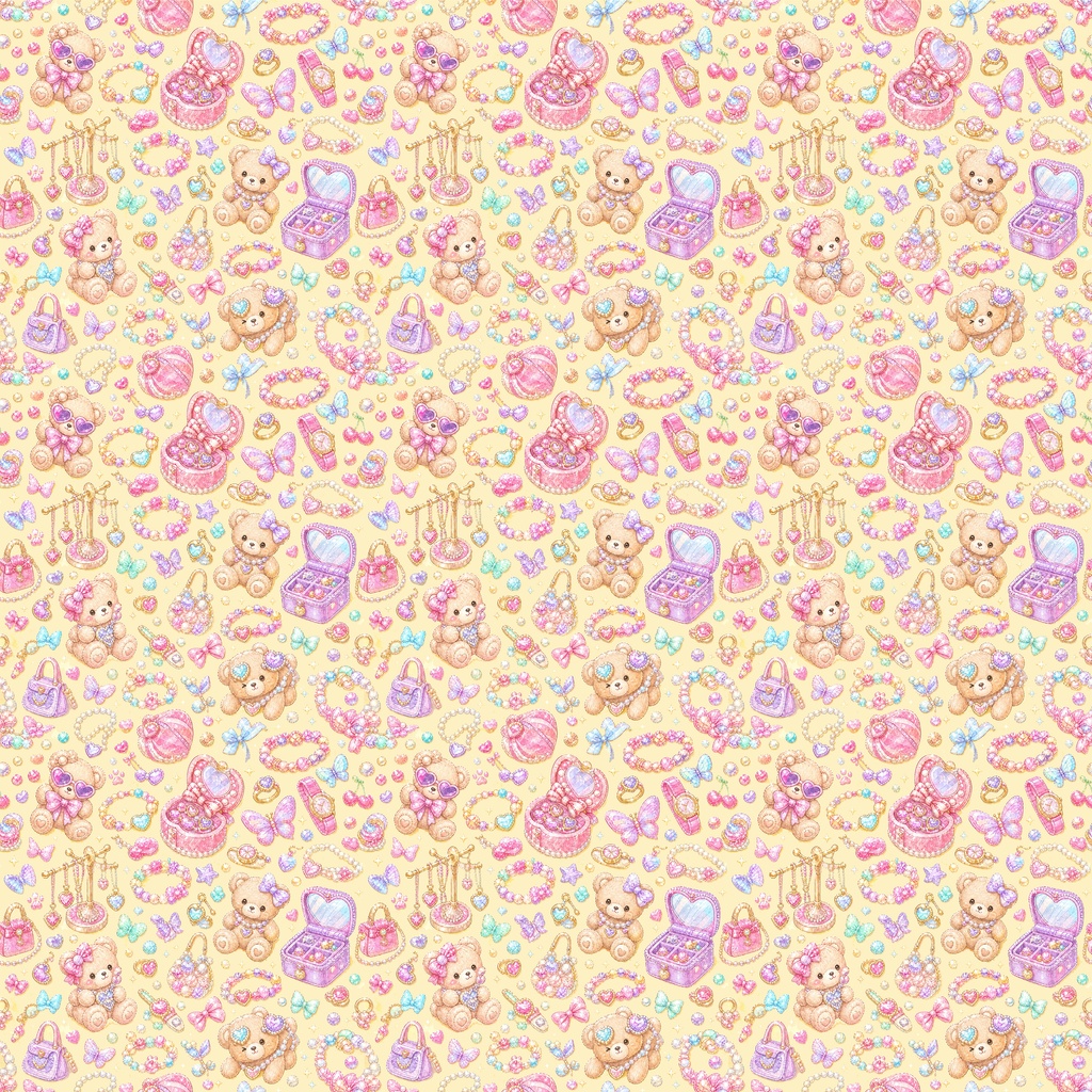 【Kawaii Sweet Collection 01】パステルカラーのキラキラメイクと小さな仲間たち|シームレスデジタルペーパー 3柄・3色