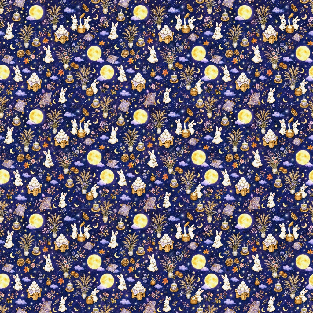 【Autumn Collection 01】秋のファンタジー・秋の実りと月夜のうさぎ|シームレスデジタルペーパー 6柄