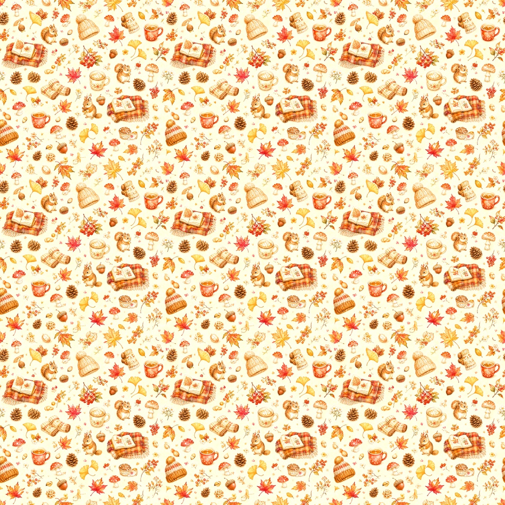【Autumn Collection 01】秋のファンタジー・秋の実りと月夜のうさぎ｜シームレスデジタルペーパー 6柄