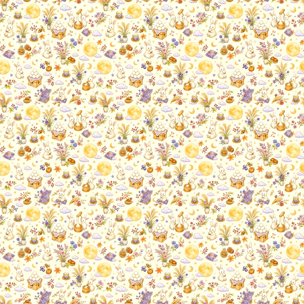 【Autumn Collection 01】秋のファンタジー・秋の実りと月夜のうさぎ|シームレスデジタルペーパー 6柄