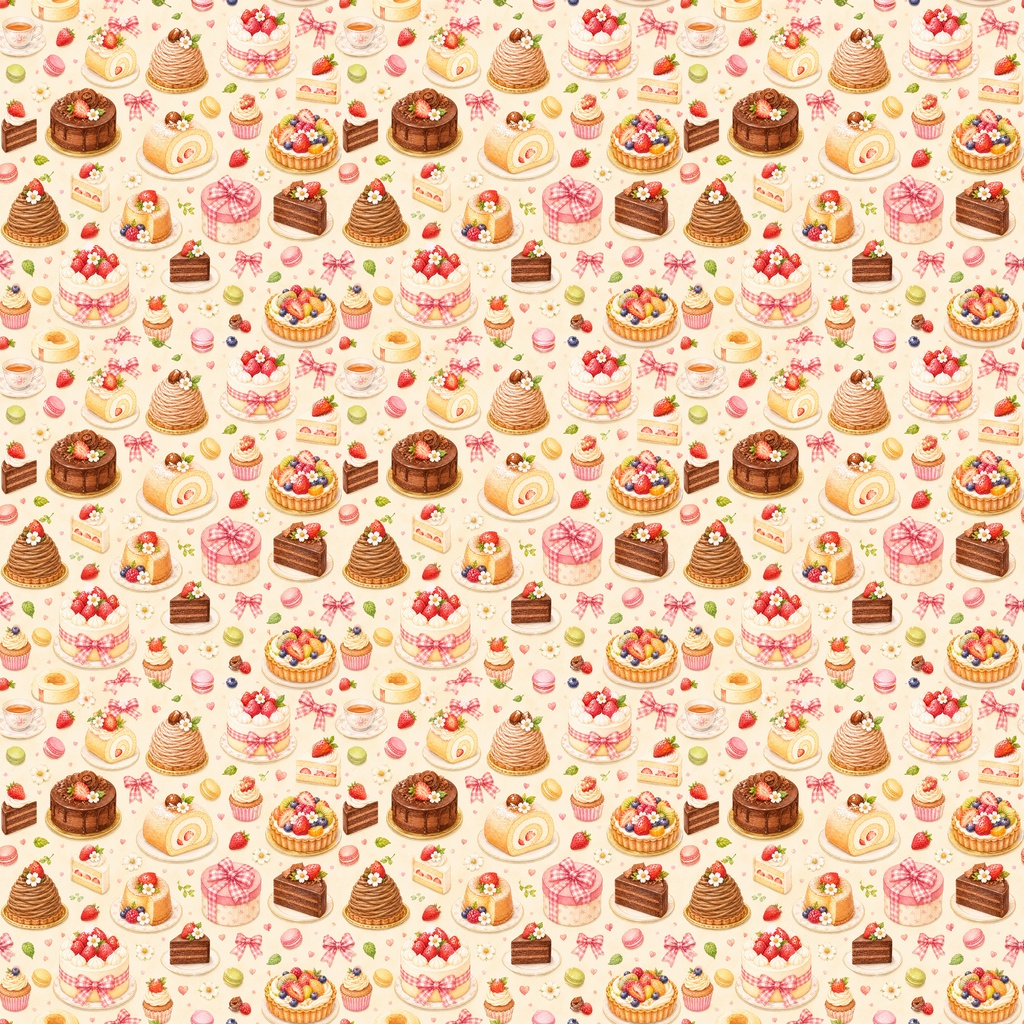 【Bakery & Gourmet Collection 01】スイーツ・和菓子・フード柄|シームレスデジタルペーパー 6柄