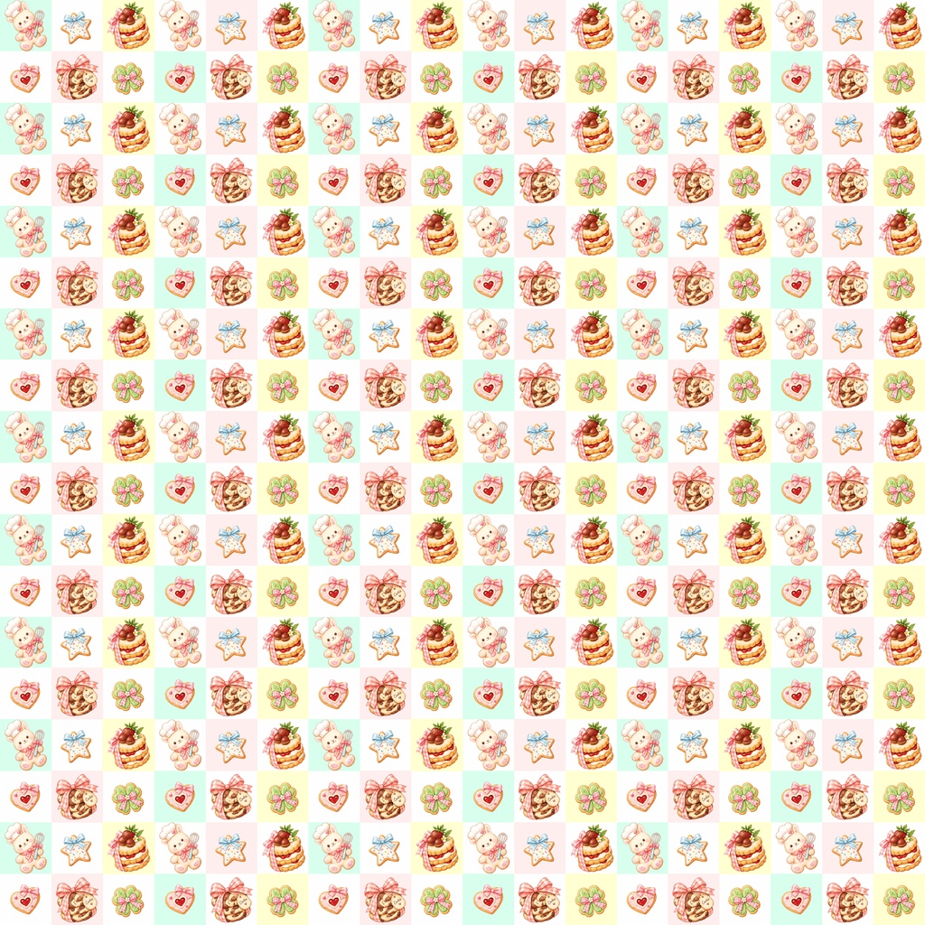 スイーツ&動物(くま・うさぎ・りす・いぬ・ねこ・あらいぐま)シームレスデジタルペーパー 6デザイン