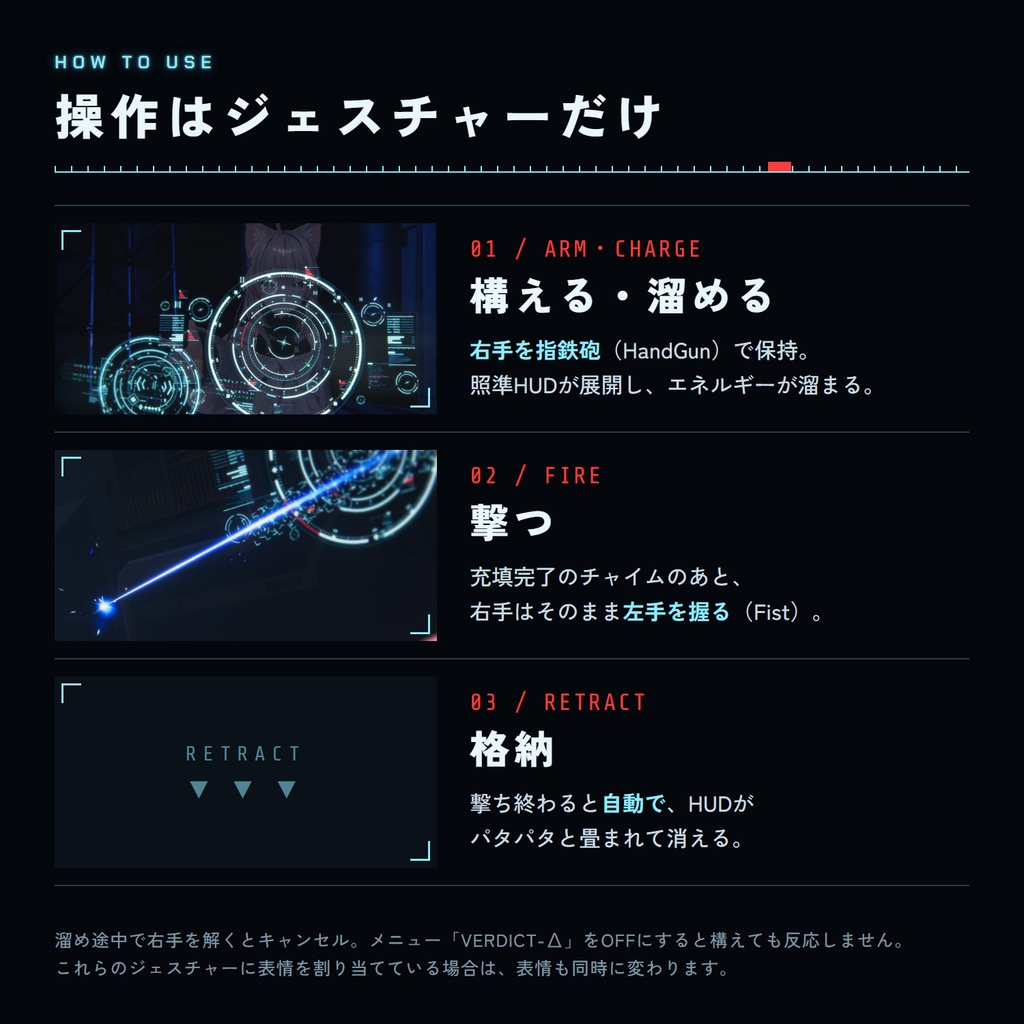 VERDICT-Δ(デルタ)── 溜めて撃つSF-HUD付きチャージビーム【Modular Avatar / PC】