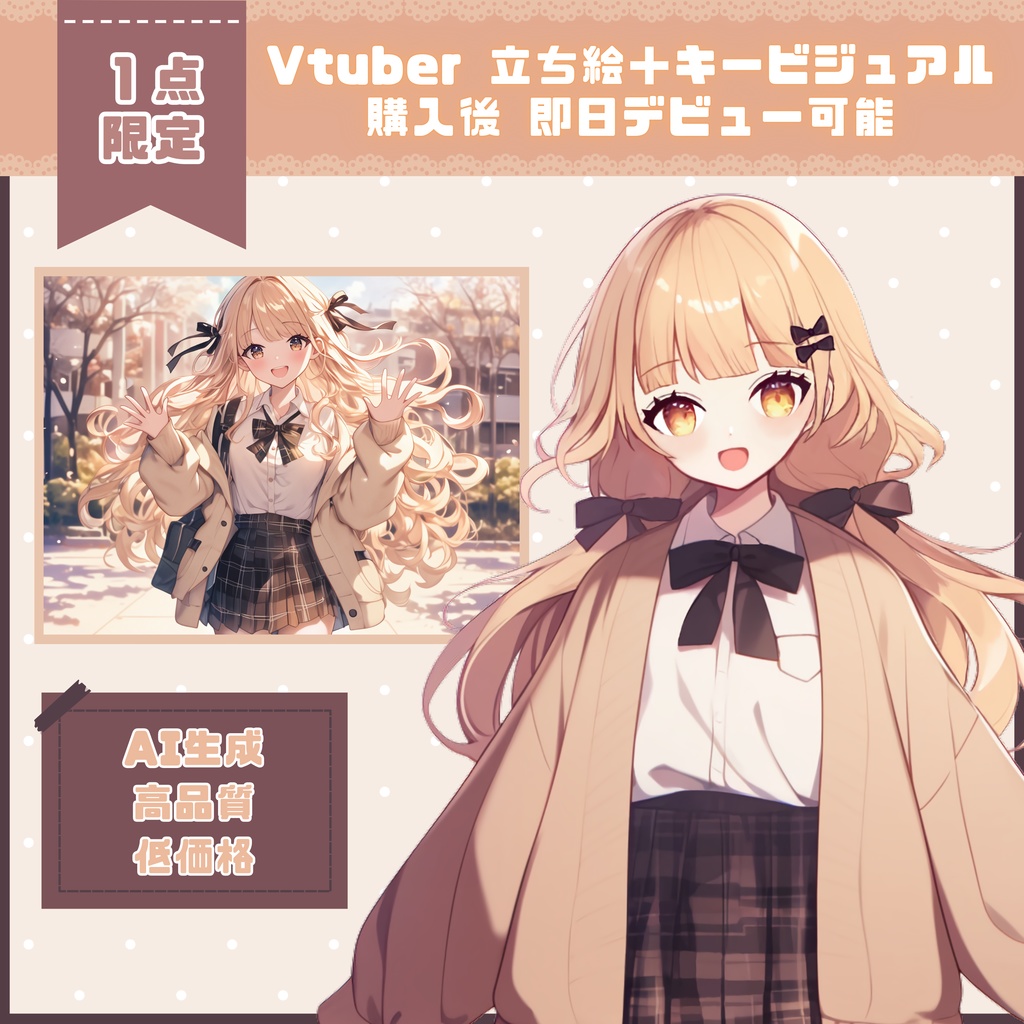 【Vtuber】1点限定!可愛く着こなす制服の女の子 立ち絵・キービジュアルセット