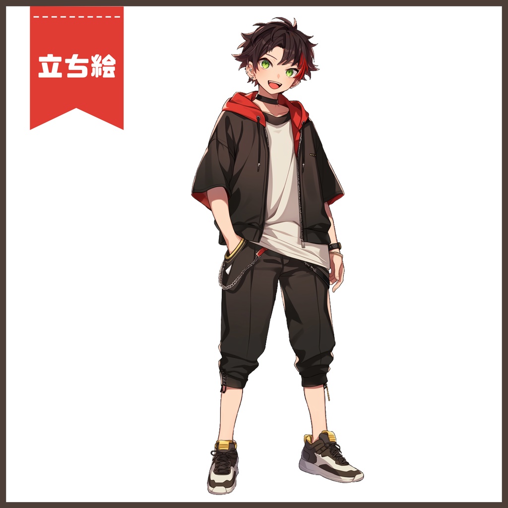 【Vtuber】1点限定! 赤が映えるやんちゃな男の子 立ち絵・キービジュアルセット