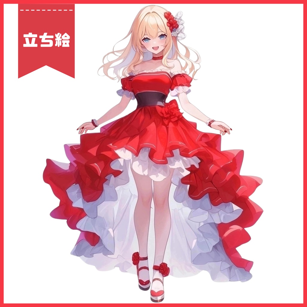 【Vtuber】1点限定!真紅のステージドレスの女の子 立ち絵・キービジュアルセット