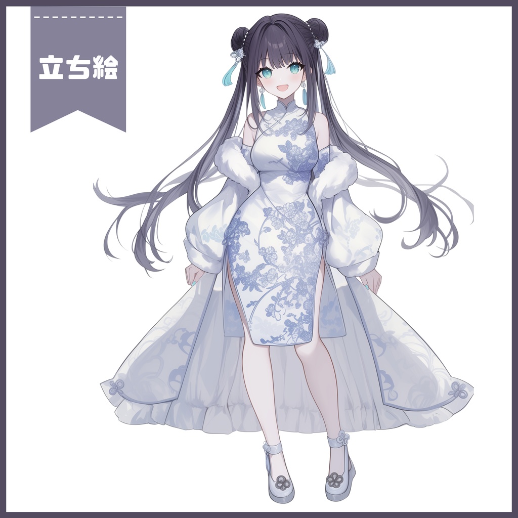 【完売】1点限定!月下のチャイナドレスの女の子 立ち絵・キービジュアルセット