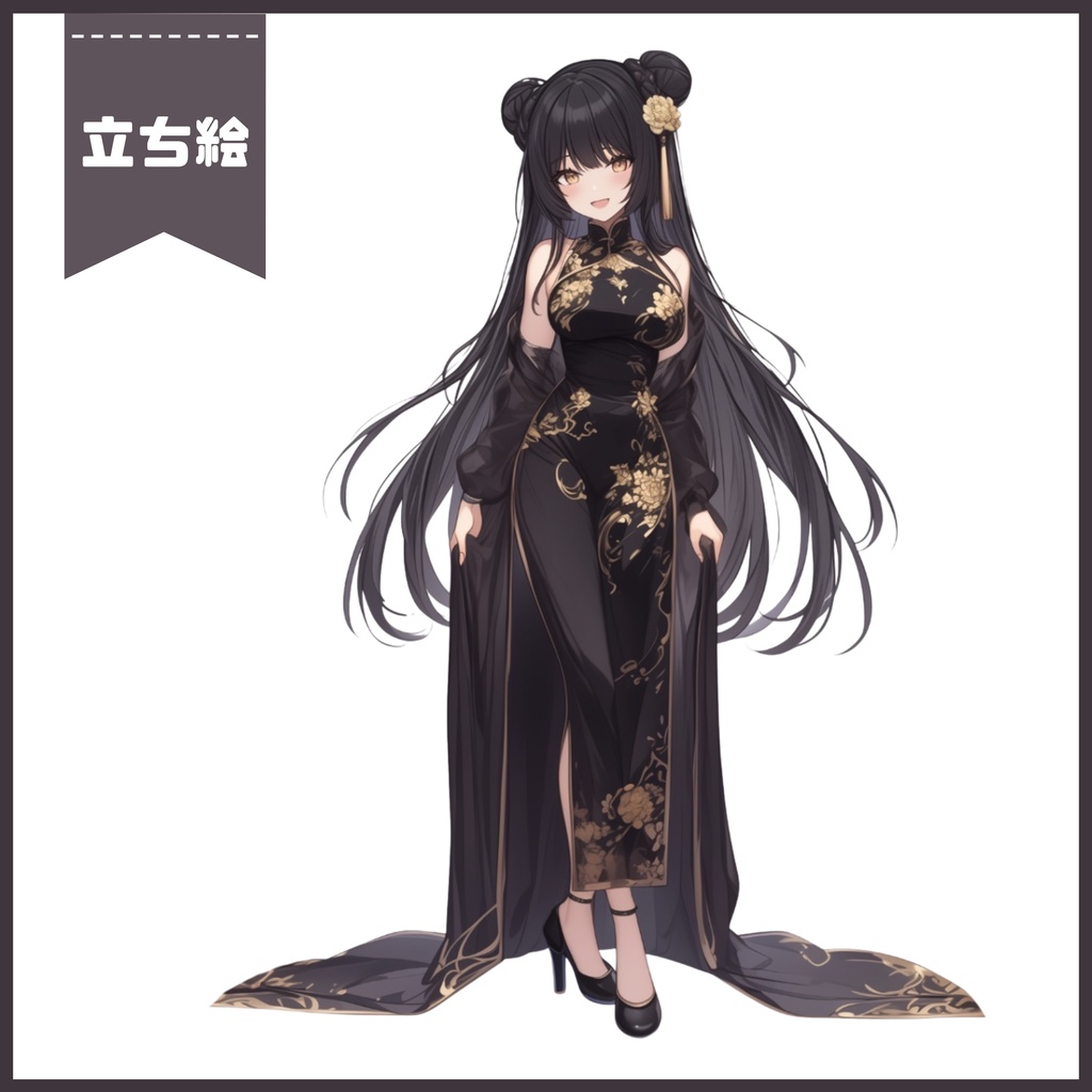 【Vtuber】1点限定!黒牡丹チャイナドレスの女の子 立ち絵・キービジュアルセット
