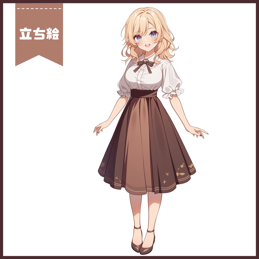 【Vtuber】1点限定!ブラウンリボンと金髪の女の子 立ち絵・キービジュアルセット