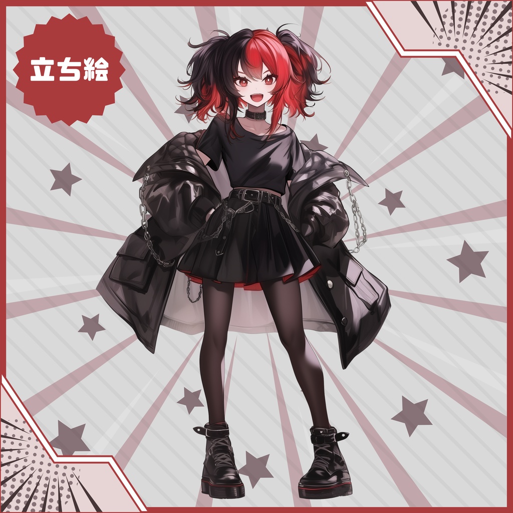 【Vtuber】1点限定!紅黒ツインテのロックな女の子 立ち絵・キービジュアルセット