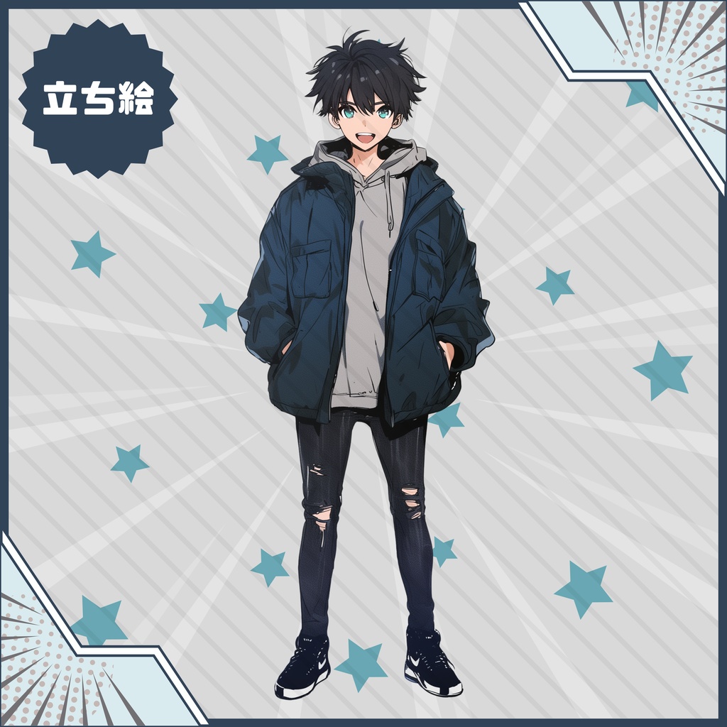 【Vtuber】1点限定!ネイビーブルゾンの男の子 立ち絵・キービジュアルセット