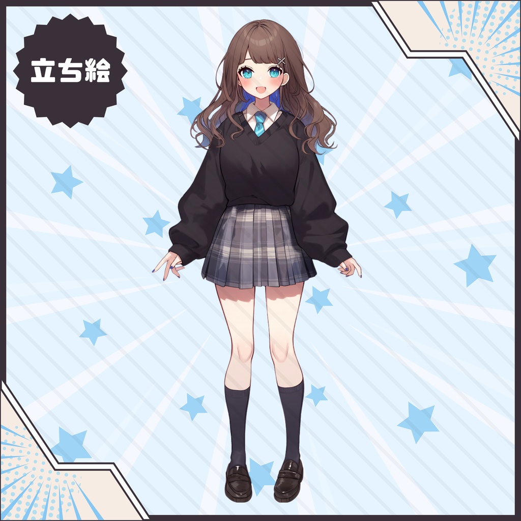 【Vtuber】1点限定!カジュアルに制服を着こなす女の子 立ち絵・キービジュアルセット