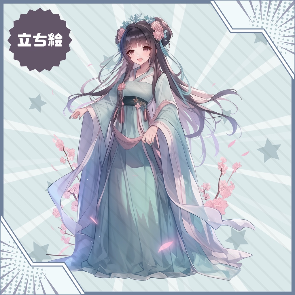 【Vtuber】1点限定!桃花のかんざしの女の子 立ち絵・キービジュアルセット