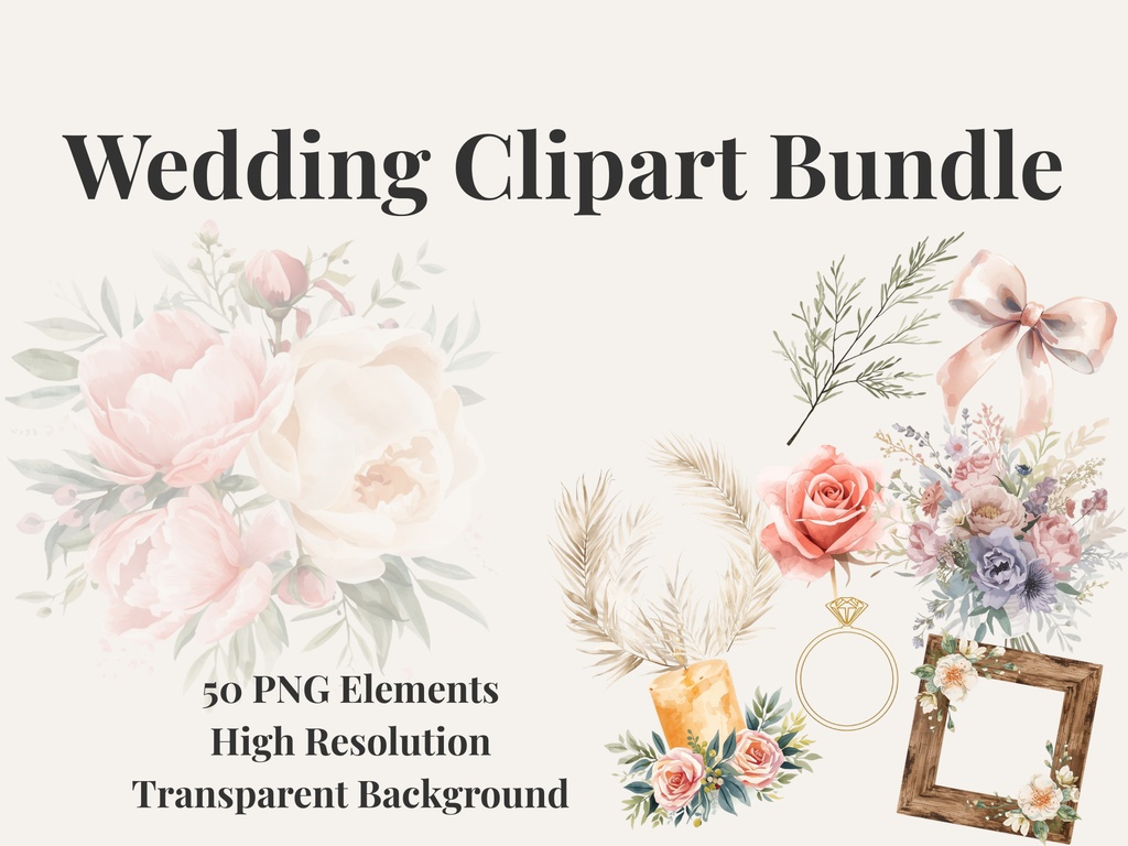Wedding Clipart Bundle　ブライダル用クリップアート５０png