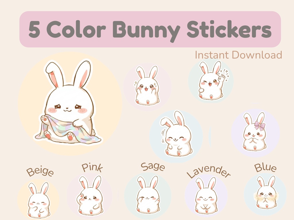 もちぴょん デジタルステッカー 80点セット｜5色バンドル｜手帳・iPad・GoodNotes対応｜ゆるかわうさぎ