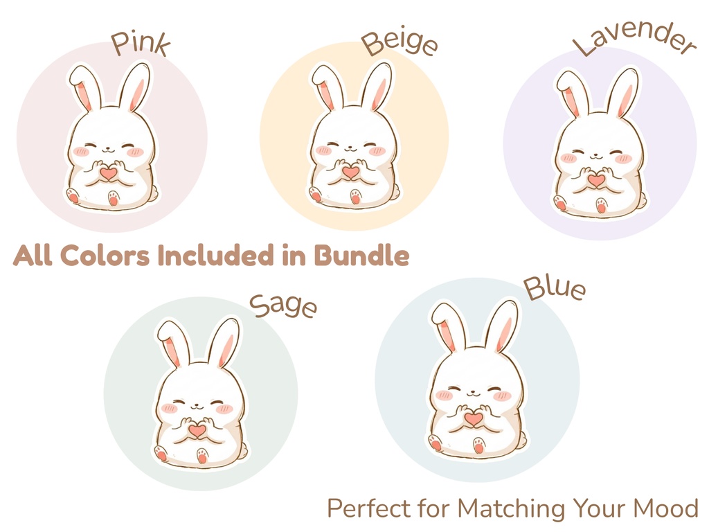 もちぴょん デジタルステッカー 80点セット|5色バンドル|手帳・iPad・GoodNotes対応|ゆるかわうさぎ