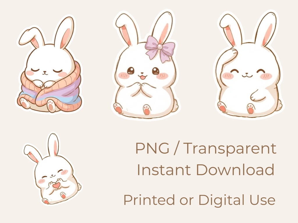 もちぴょん デジタルステッカー ベージュ 80点|手帳・iPad・GoodNotes対応|ゆるかわうさぎ