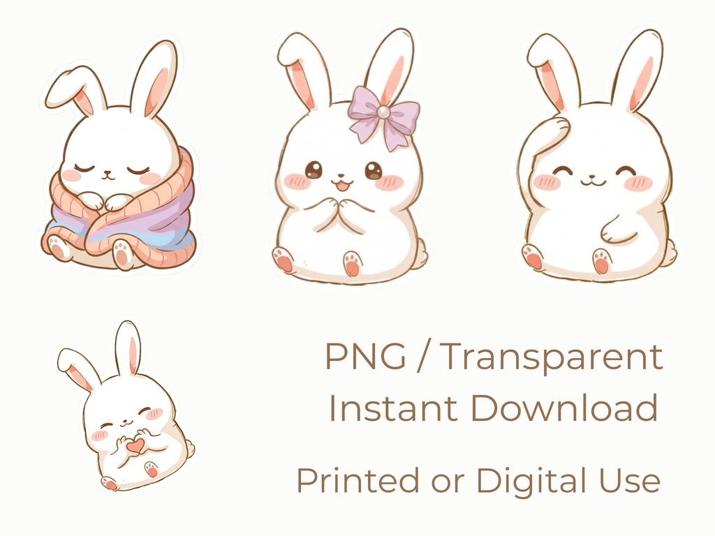 もちぴょん デジタルステッカー ピンク 80点|手帳・iPad・GoodNotes対応|ゆるかわうさぎ