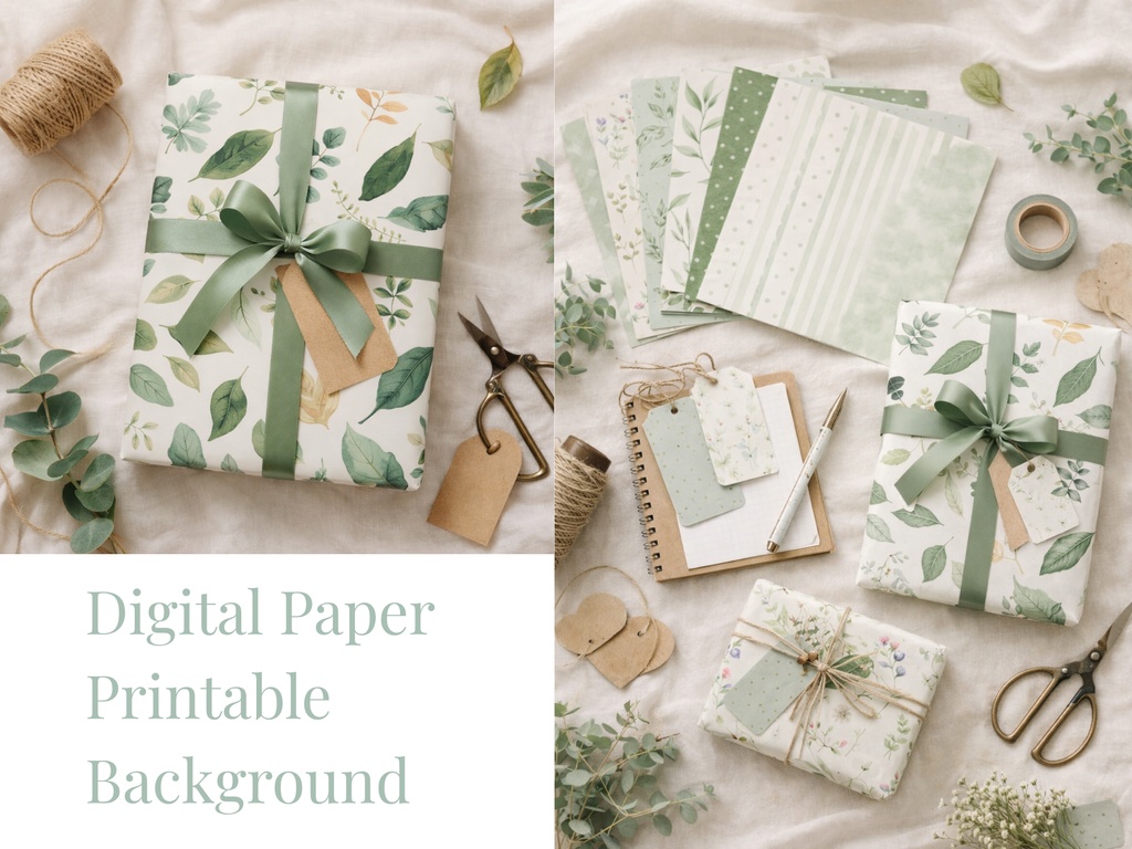 ボタニカル デジタルペーパー 18枚セット|水彩 ナチュラル背景素材・ラッピング・コラージュ