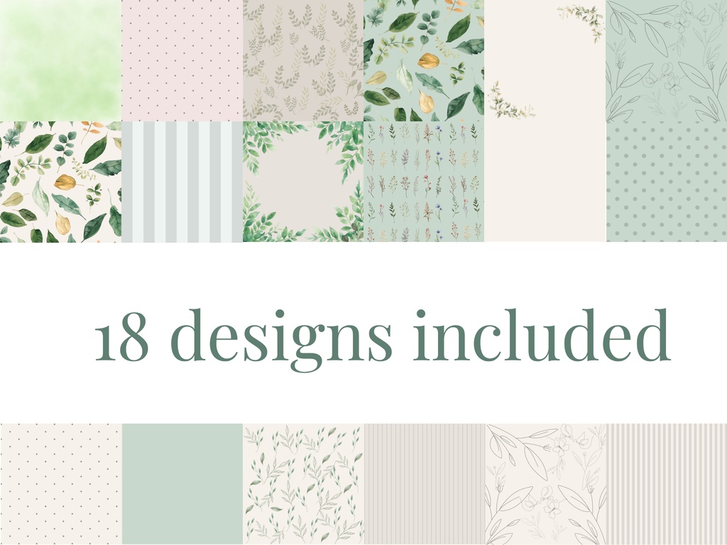 ボタニカル デジタルペーパー 18枚セット|水彩 ナチュラル背景素材・ラッピング・コラージュ