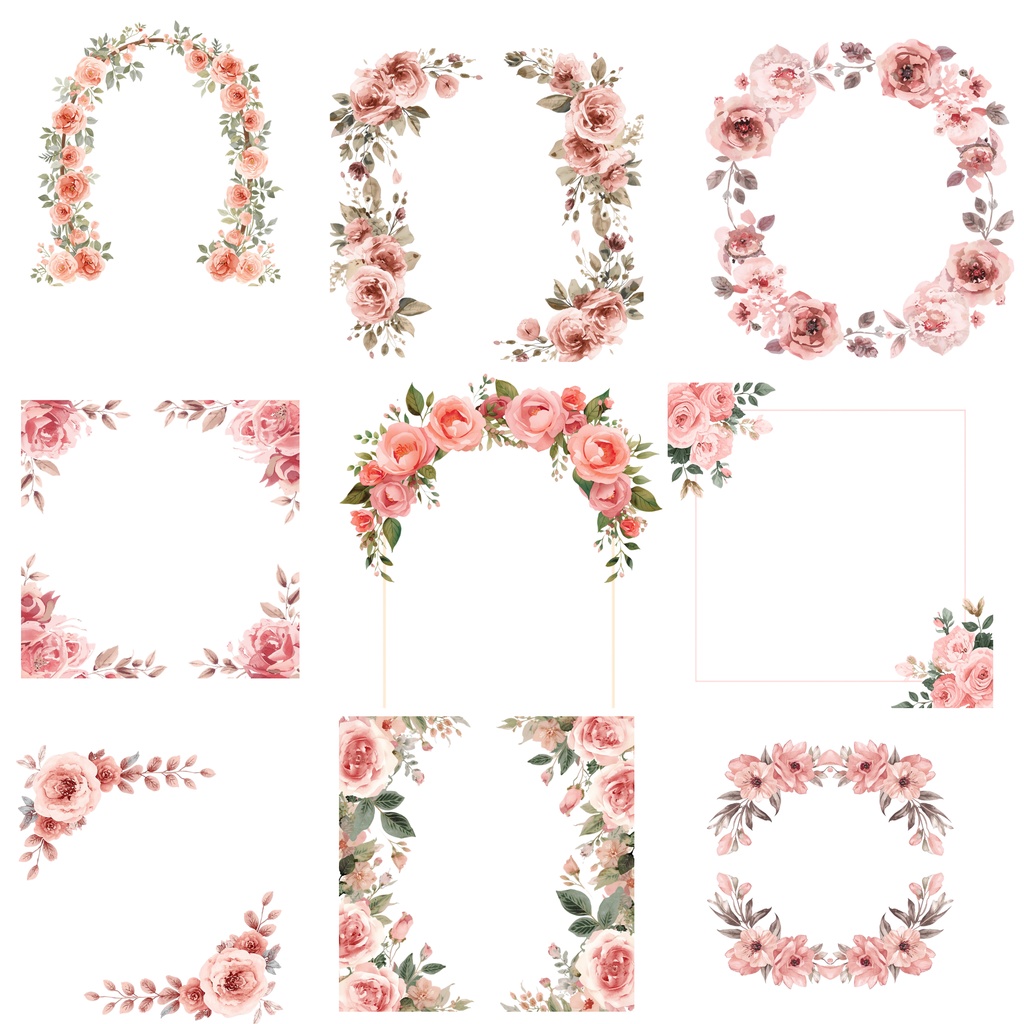 ピンクのウェディング素材125点|PNG透過|フラワークリップアート|結婚式・招待状・Canva対応