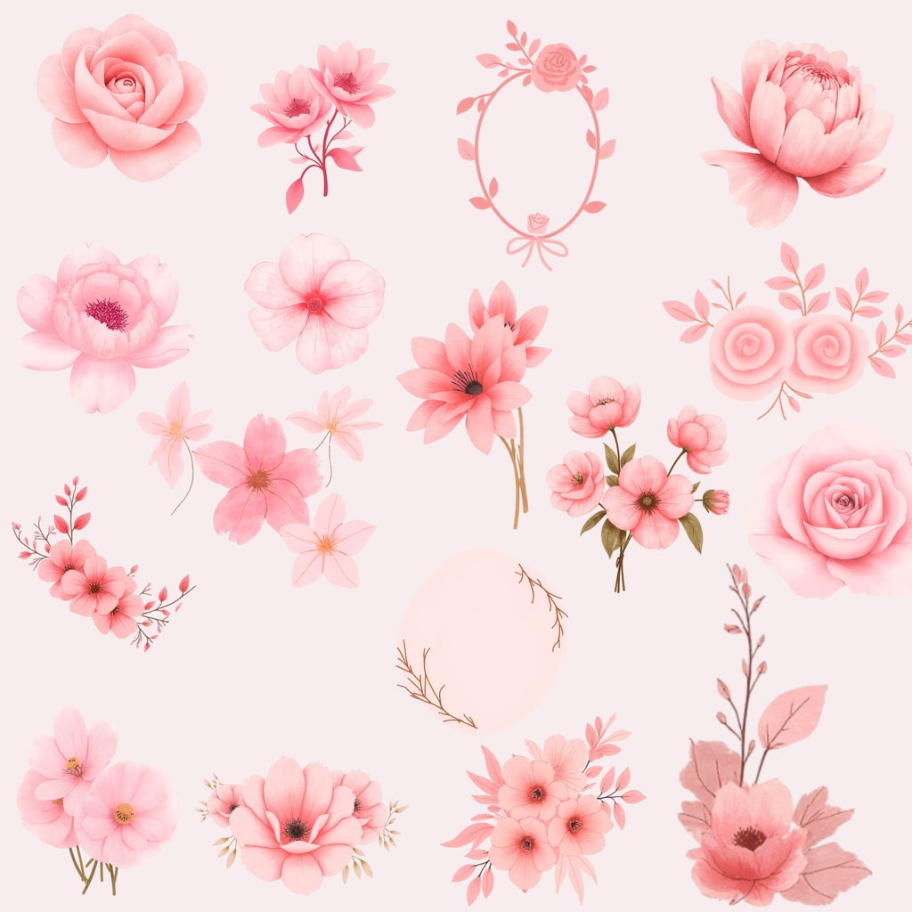 ピンクのウェディング素材125点|PNG透過|フラワークリップアート|結婚式・招待状・Canva対応