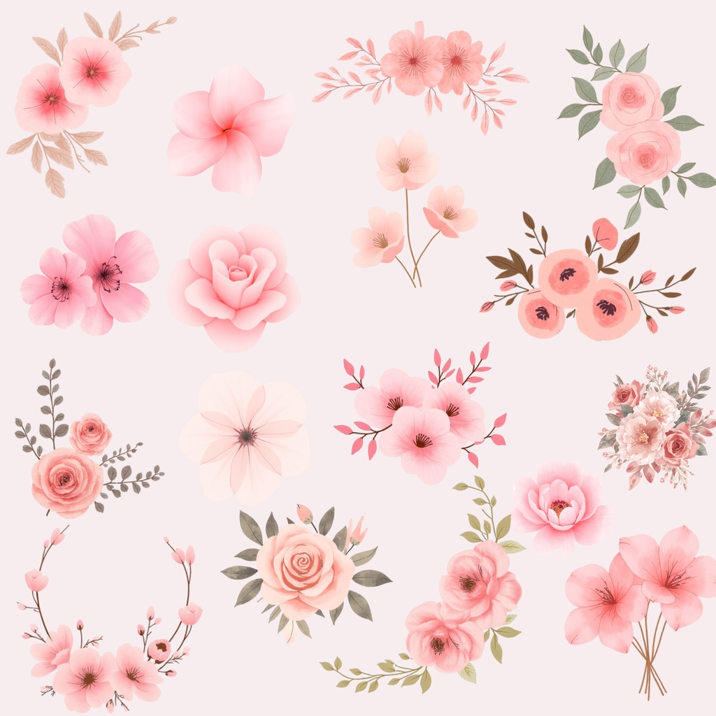 ピンクのウェディング素材125点|PNG透過|フラワークリップアート|結婚式・招待状・Canva対応