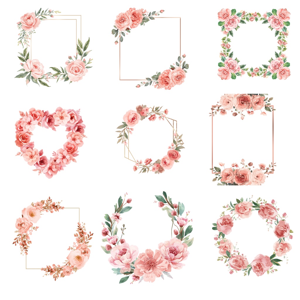 ピンクのウェディング素材125点|PNG透過|フラワークリップアート|結婚式・招待状・Canva対応