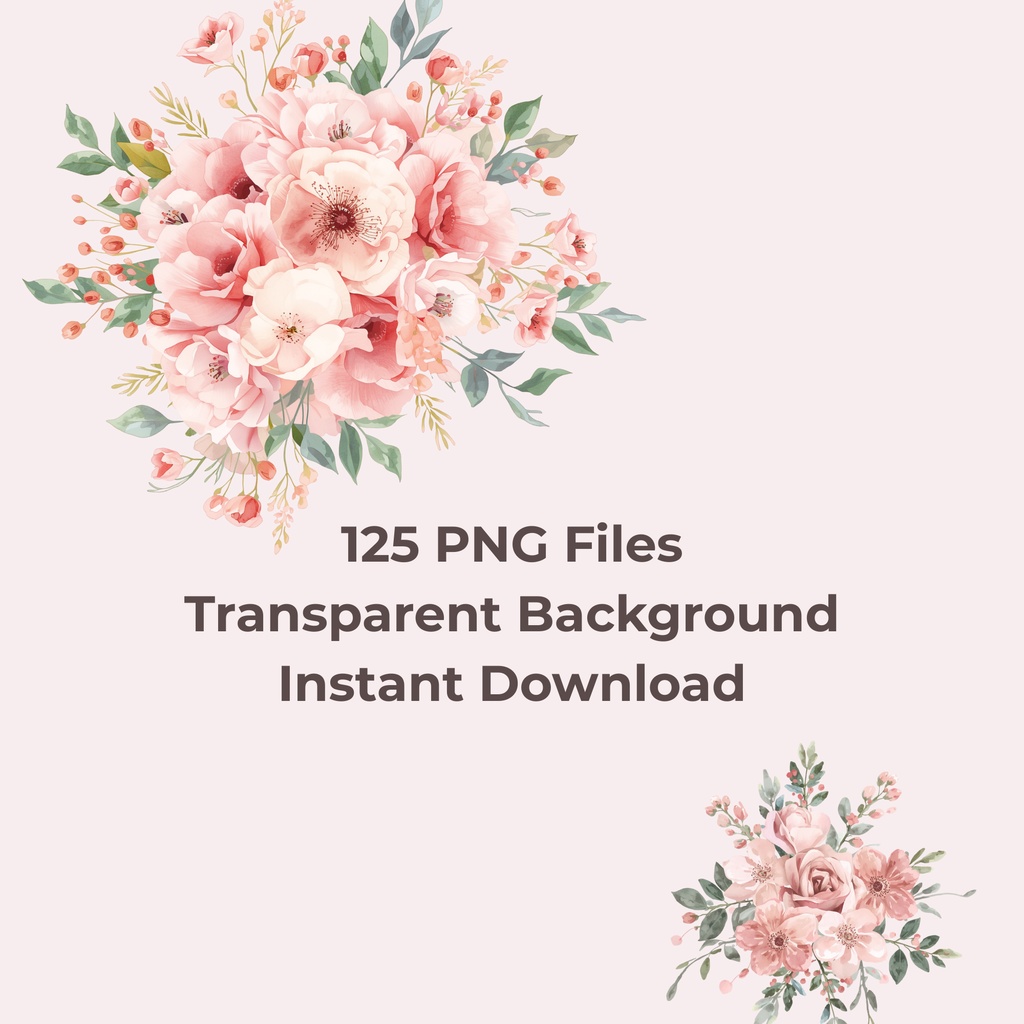 ピンクのウェディング素材125点|PNG透過|フラワークリップアート|結婚式・招待状・Canva対応