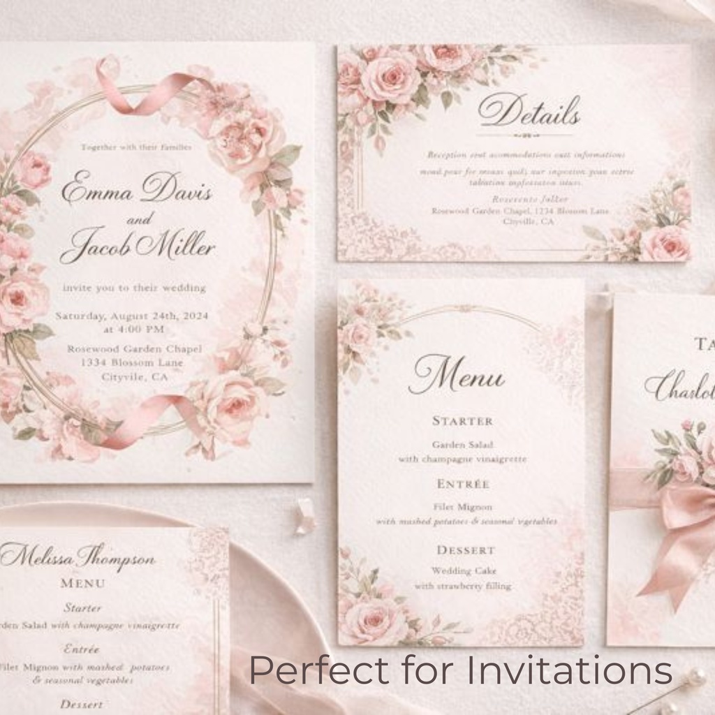 ピンクのウェディング素材125点|PNG透過|フラワークリップアート|結婚式・招待状・Canva対応