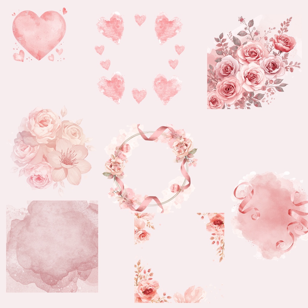 ピンクのウェディング素材125点|PNG透過|フラワークリップアート|結婚式・招待状・Canva対応