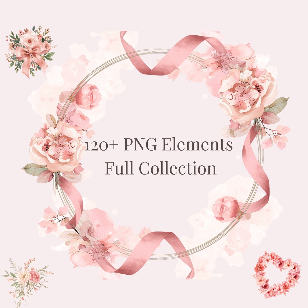 ピンクのウェディング素材125点|PNG透過|フラワークリップアート|結婚式・招待状・Canva対応