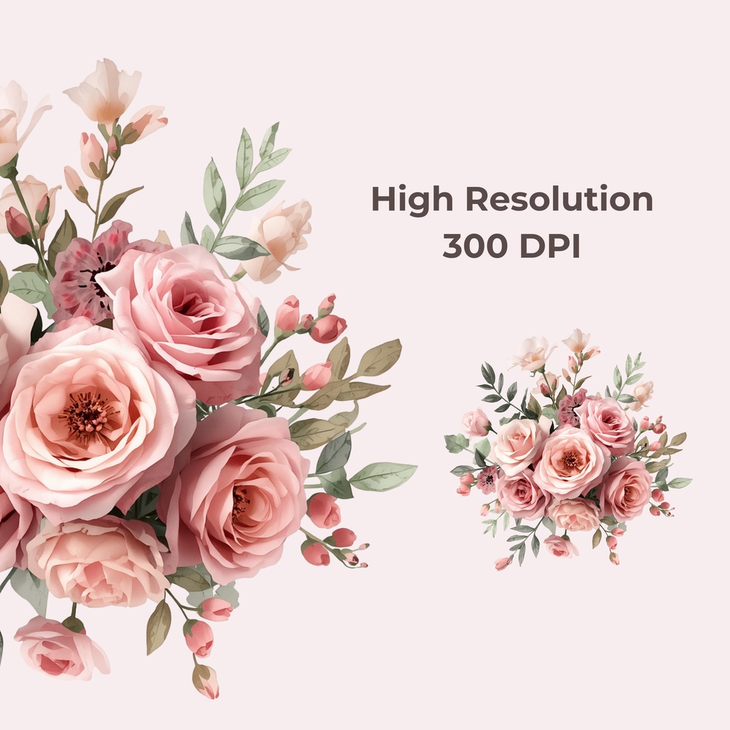 ピンクのウェディング素材125点|PNG透過|フラワークリップアート|結婚式・招待状・Canva対応