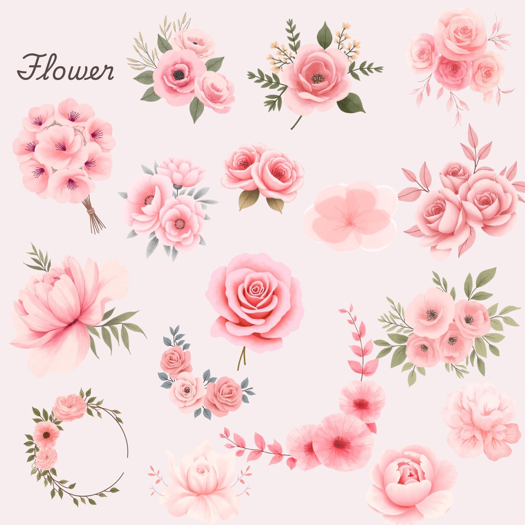 ピンクのウェディング素材125点|PNG透過|フラワークリップアート|結婚式・招待状・Canva対応
