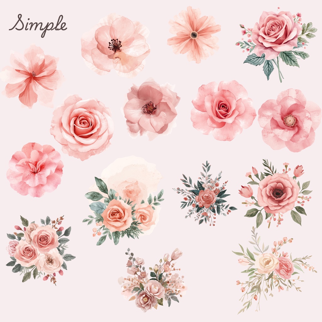 ピンクのウェディング素材125点|PNG透過|フラワークリップアート|結婚式・招待状・Canva対応