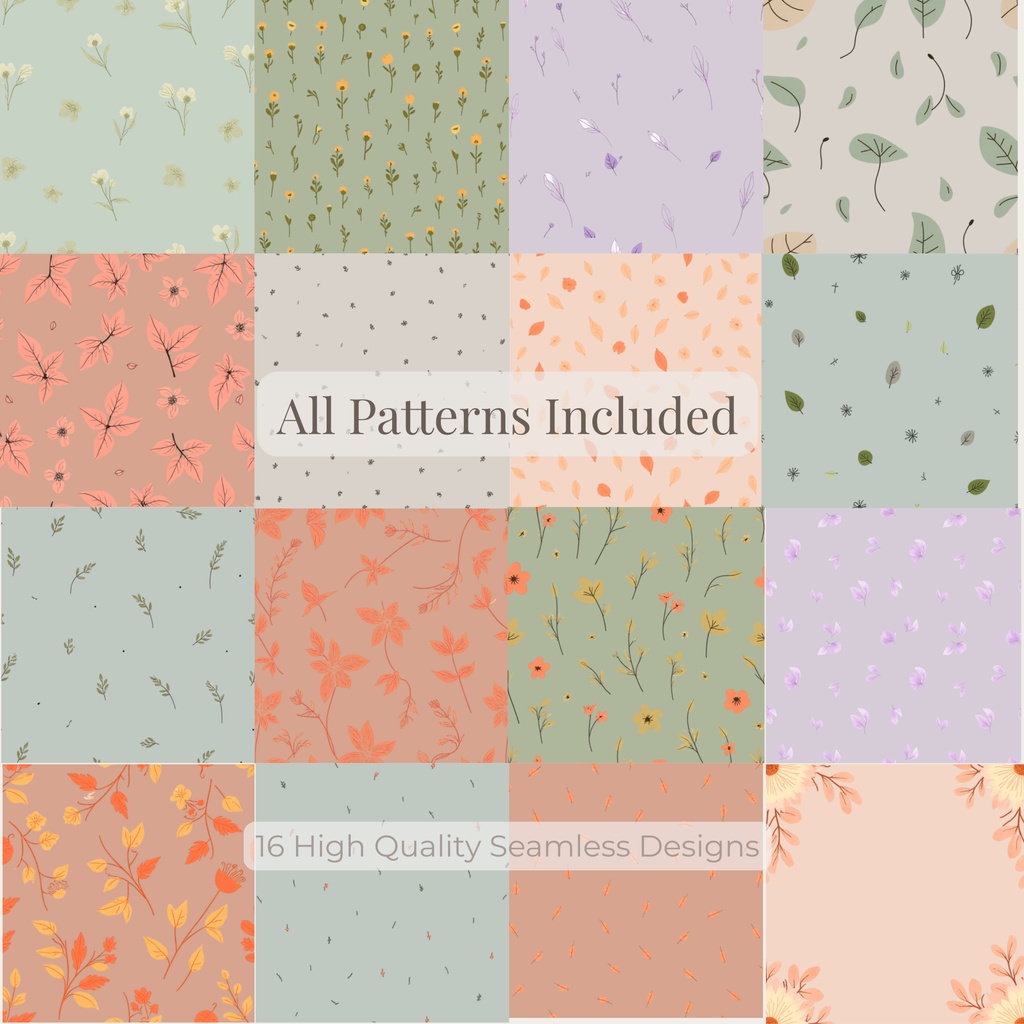 秋色ボタニカルデジタルペーパー12枚セット|くすみカラー・ナチュラル花柄|ラッピング・手帳・背景素材に