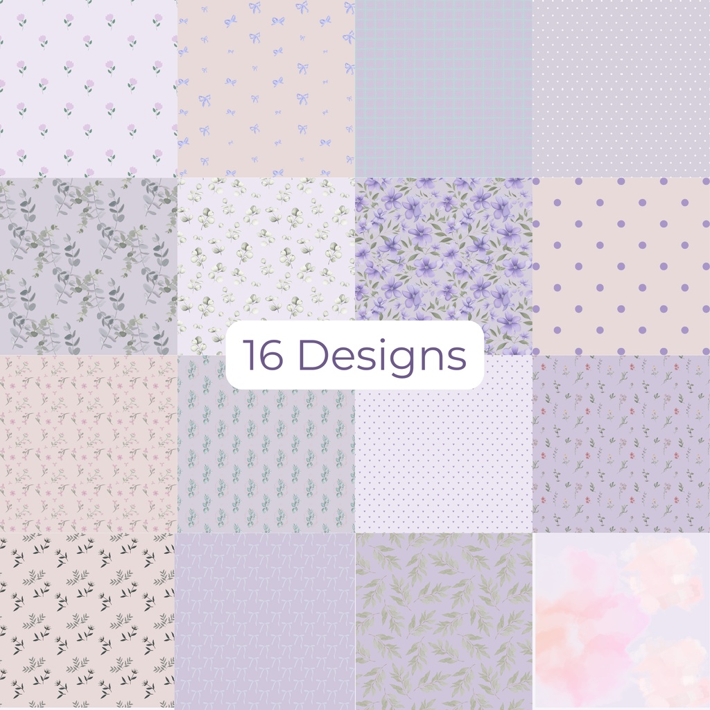 ラベンダー柄 ラッピング&手帳素材16枚