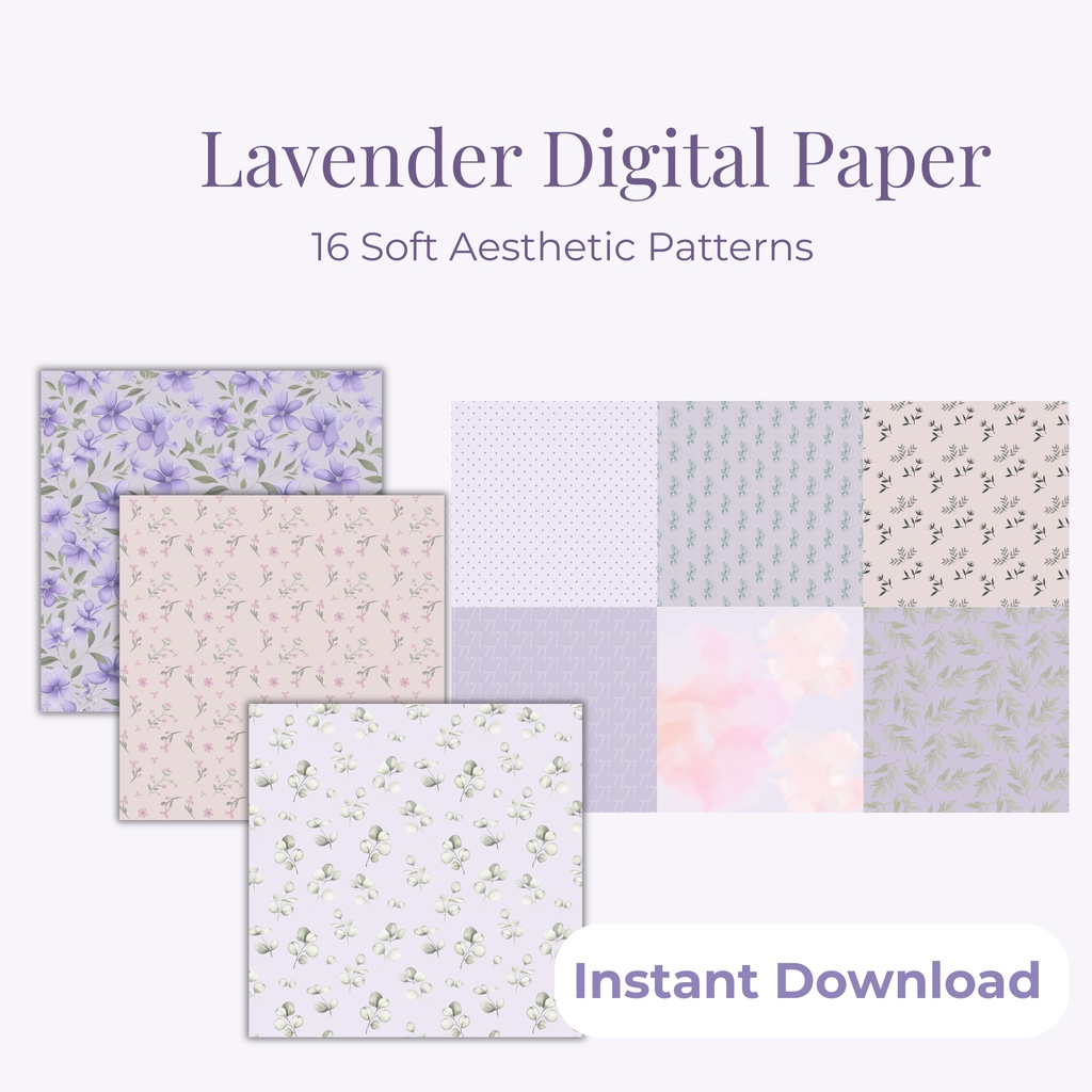 ラベンダー柄 ラッピング＆手帳素材16枚