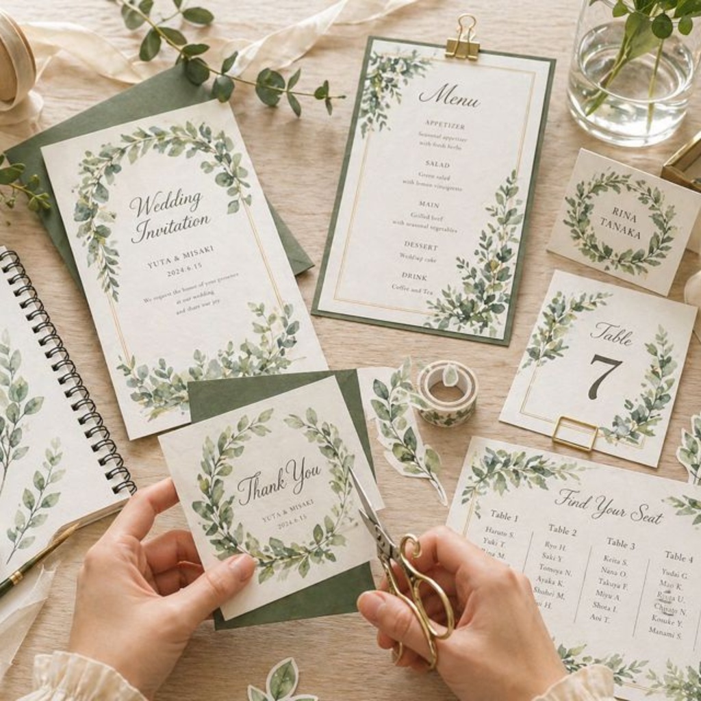 グリーンのウェディング素材158点|PNG透過|ユーカリ・ボタニカルクリップアート|結婚式・招待状・Canva対応