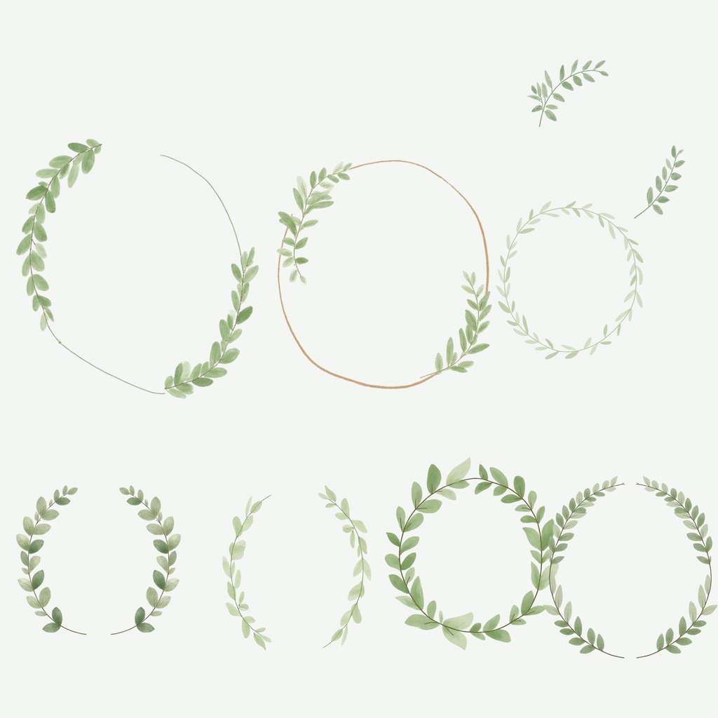 グリーンのウェディング素材158点|PNG透過|ユーカリ・ボタニカルクリップアート|結婚式・招待状・Canva対応