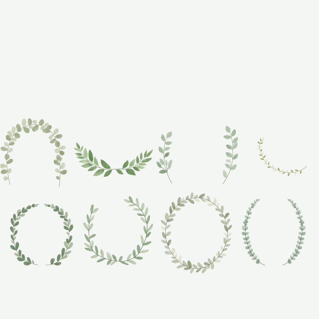 グリーンのウェディング素材158点|PNG透過|ユーカリ・ボタニカルクリップアート|結婚式・招待状・Canva対応