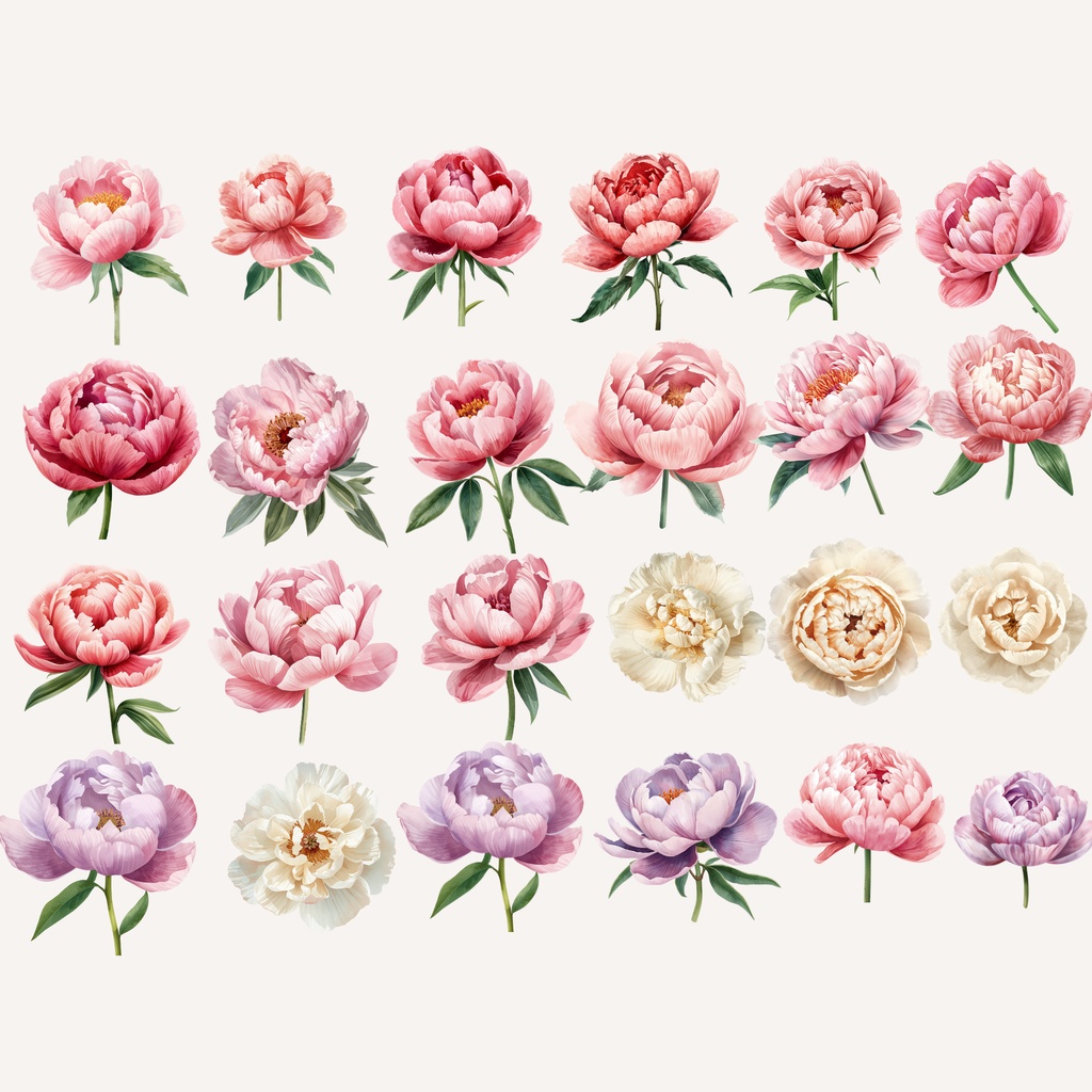 Peony Collection|水彩ピオニークリップアート120点|PNG透過素材集