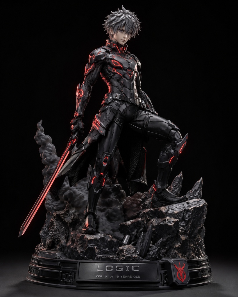 LOGIC Anime Cyberpunk Warrior Statue - Sci-Fi Mecha 3D Model