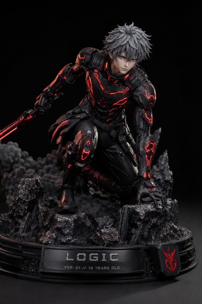 LOGIC Anime Cyberpunk Warrior Statue - Sci-Fi Mecha 3D Model