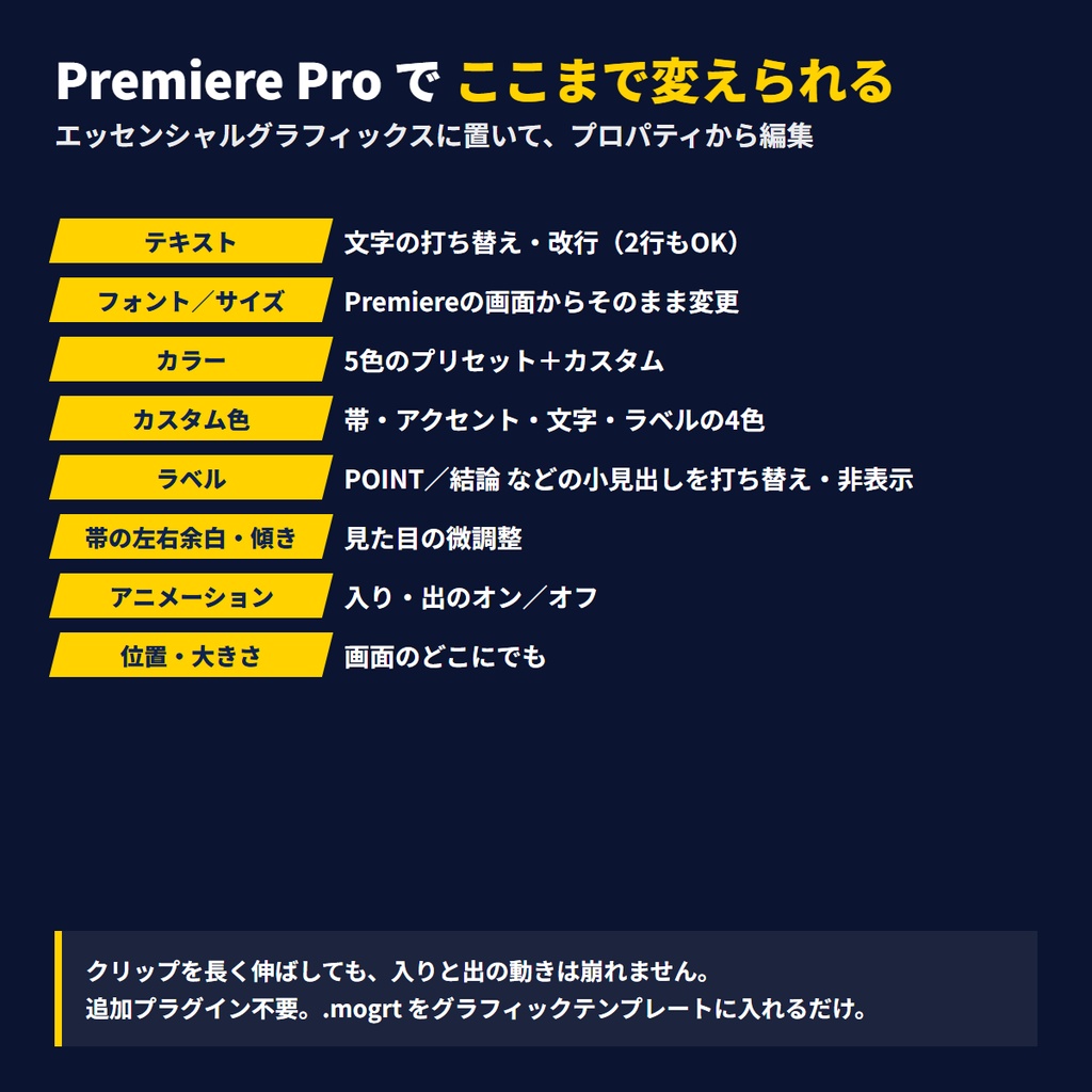 【Premiere Pro+Photoshop】解説・ビジネス系テロップ 8スタイル×5色|瞬読テロップDUO【フォント・サイズ変更OK】