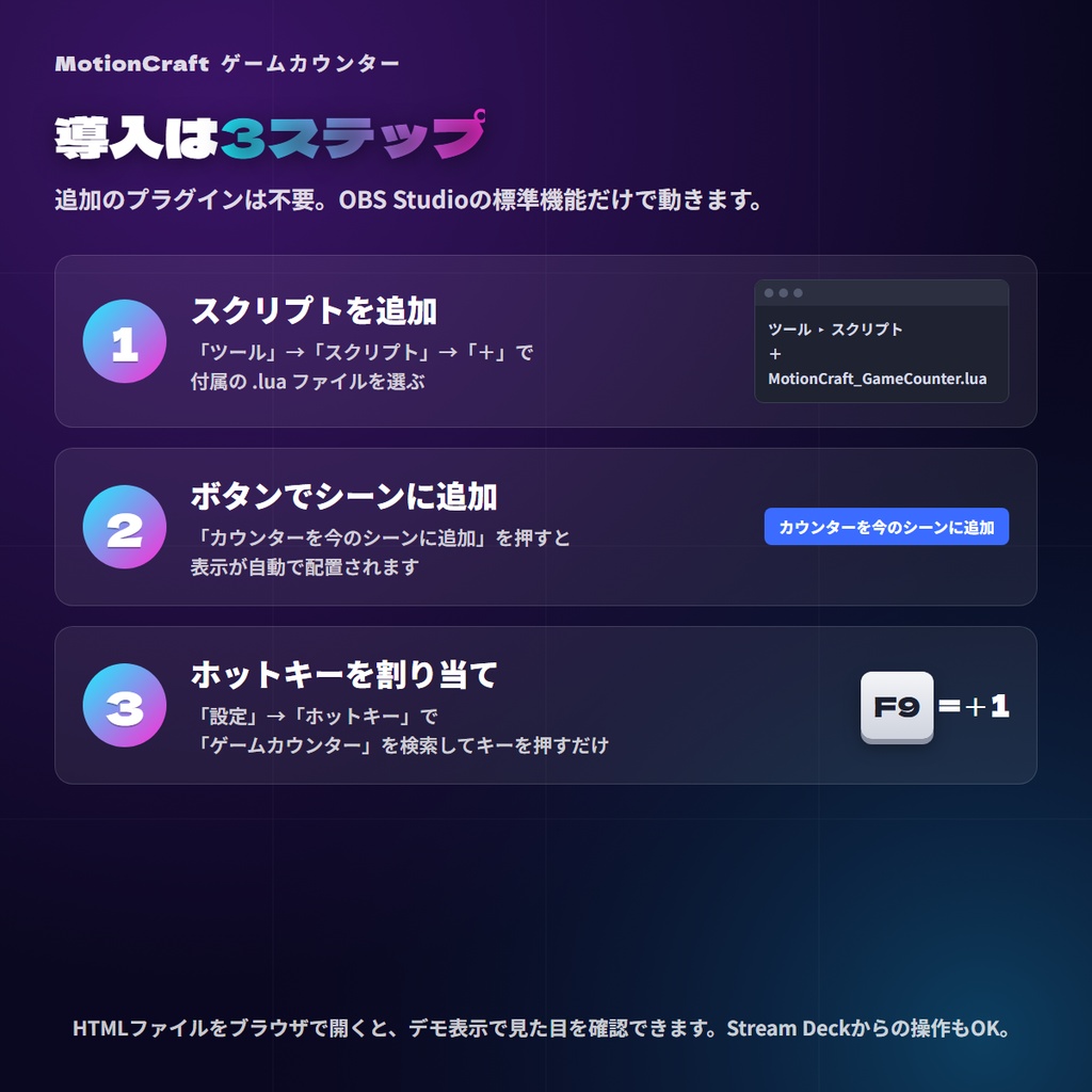 【無料体験版あり】OBS用 ゲームカウンター|デス数・勝敗・勝率・タイマー(スキン6種・ホットキー対応)