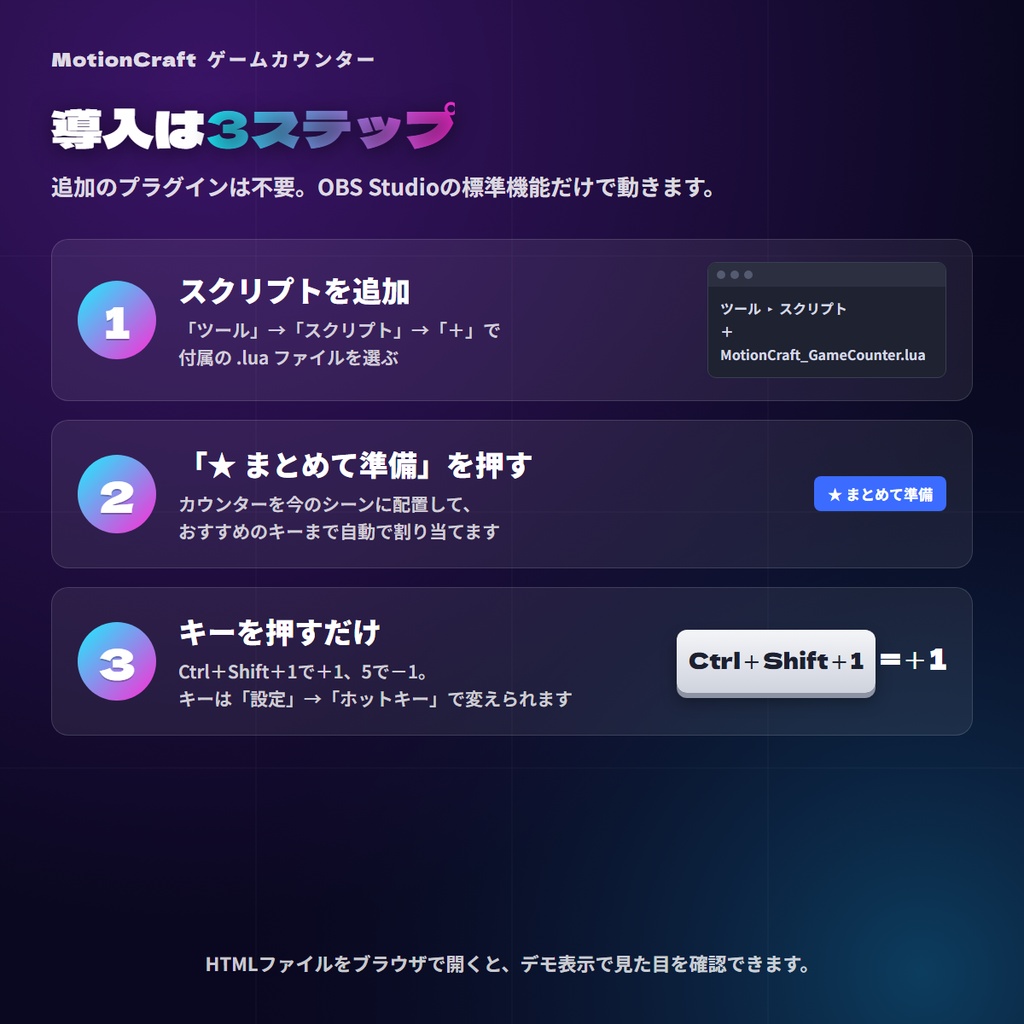 【無料体験版あり】OBS用 ゲームカウンター|デス数・勝敗・勝率・タイマー(スキン6種・ホットキー対応)