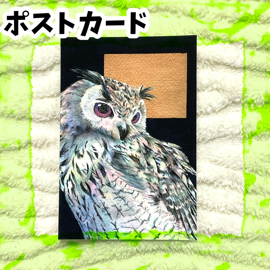 ポストカード「夜の月に照らされて」　ベンガルワシミミズク
