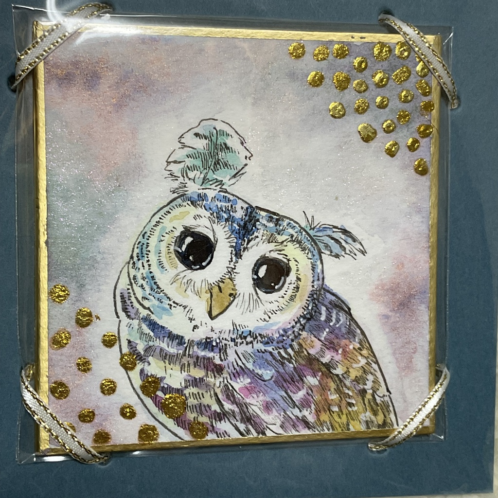 ミニ色紙原画「ちょっとオシャレしてみたの」